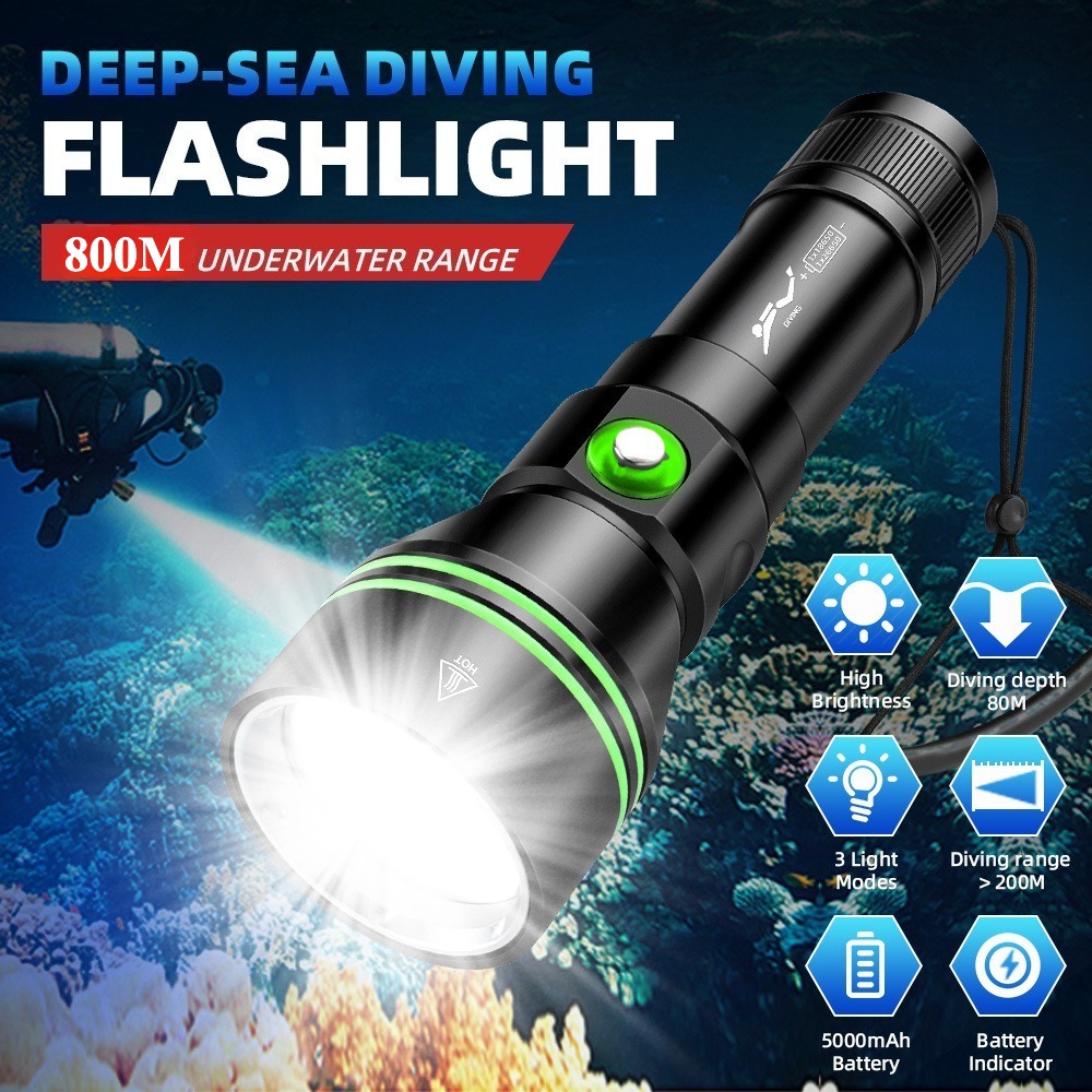 Underwater Flashlight - Super Bright XHP70 LED Scuba Diving